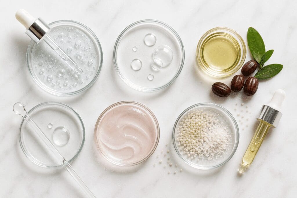 minimal flatlay of skincare ingredients