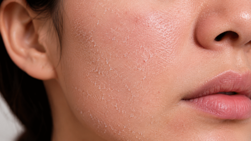 Close up photo of an over exfoliated skin