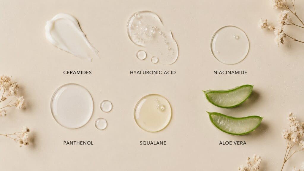 Flatlay image of skincare ingredients