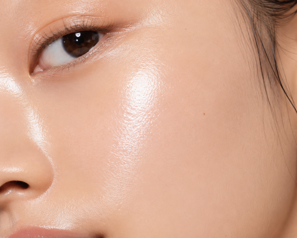 close up of glowing skin
