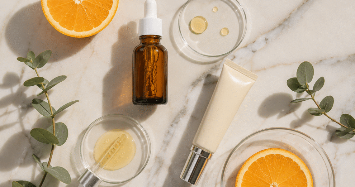 Flat lay image of retinol and vitamin c