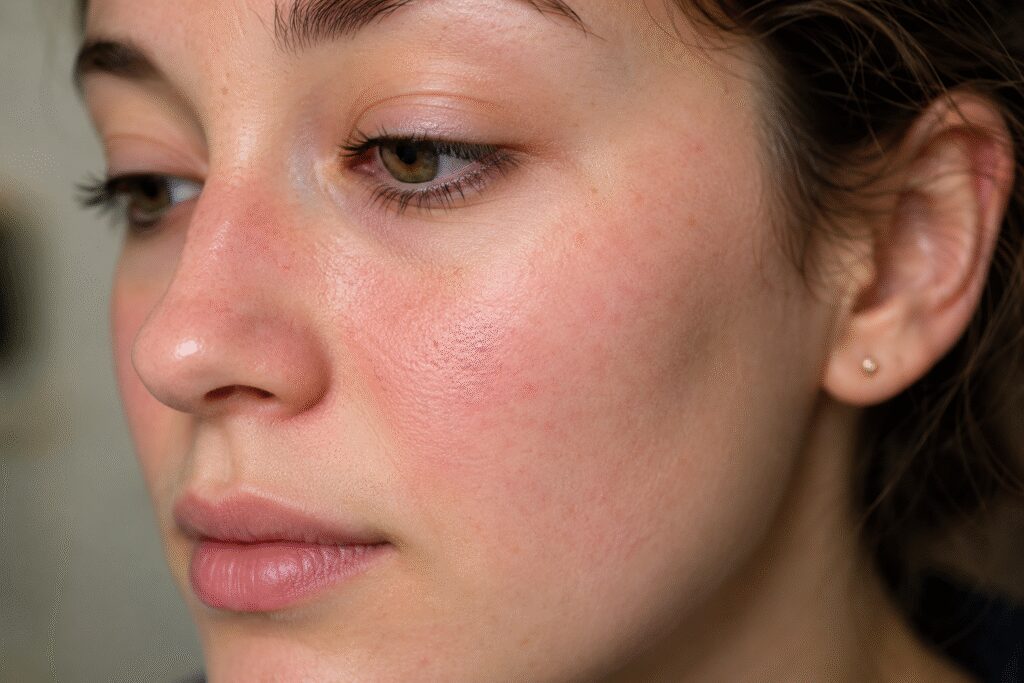 Close-up of a woman with mild facial redness