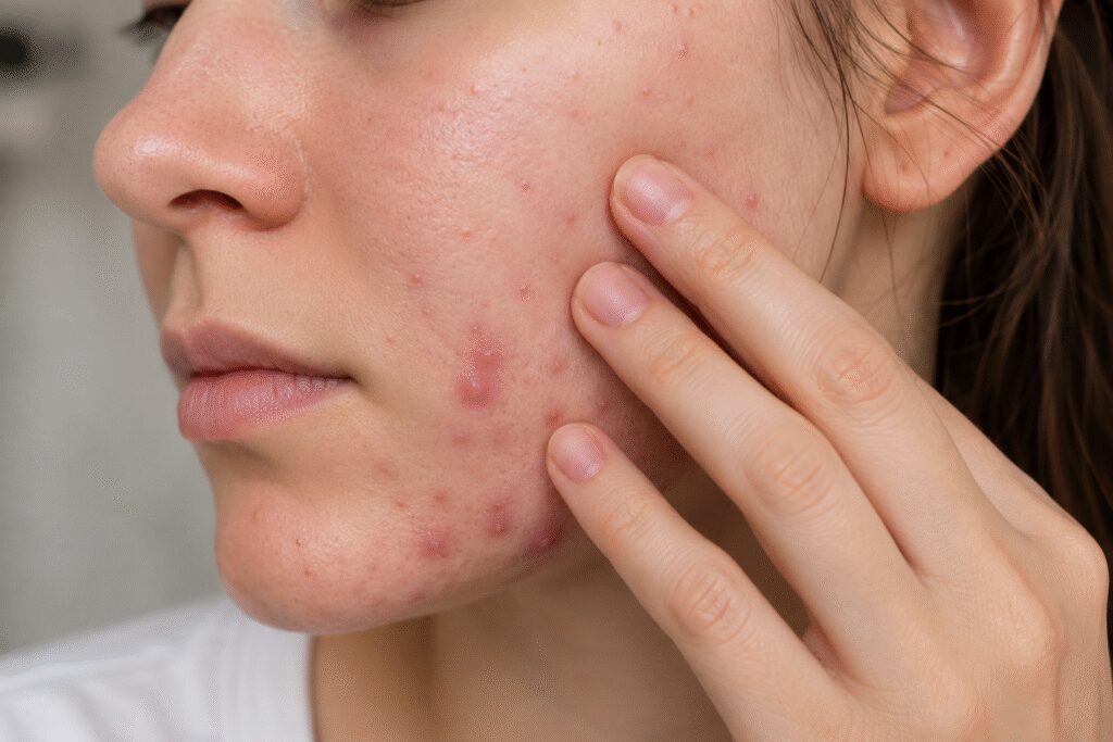 Why Do I Keep Getting Acne in the Same Spot? Here's What Your Skin Might Be Trying to Tell You 6 Frequent face touching near acne.