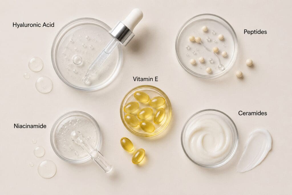Flat lay of skincare ingredients