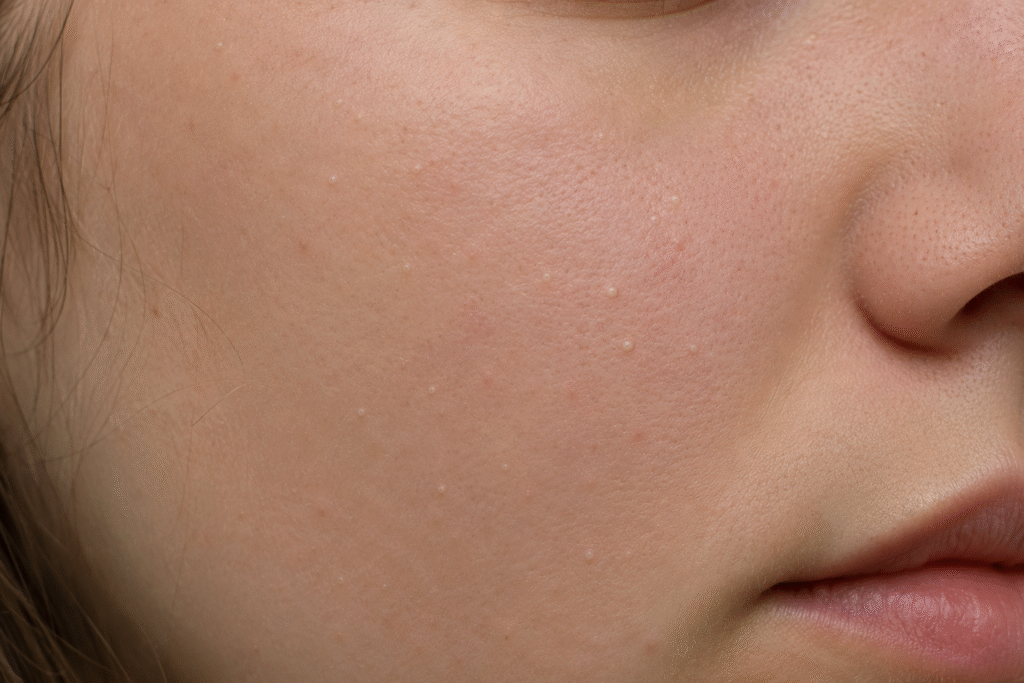 Close up photo of whiteheads