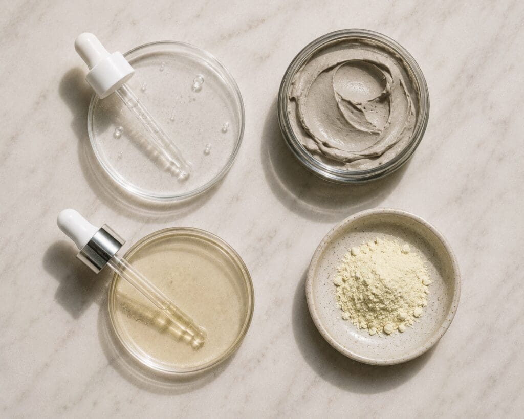 Flat lay of skincare ingredients