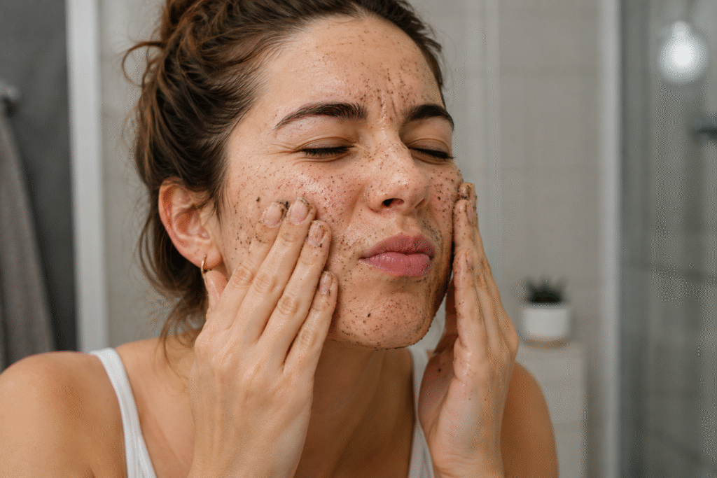 A girl using harsh scrubs