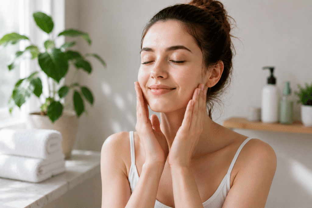 What Does Dipping Your Face in Ice Water Do? 4 woman with a refreshed face after an ice water facial
