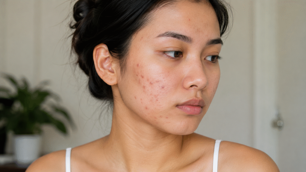 Photo of a girl with acne breakouts