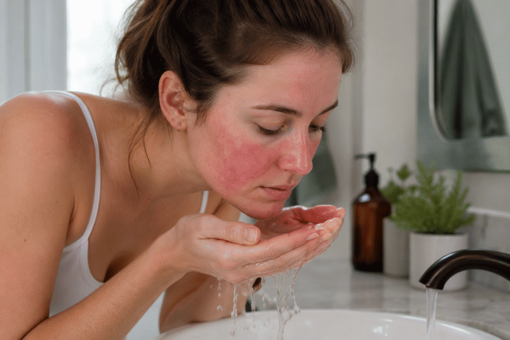 Simple Rosacea Skin Care Routine for Sensitive Skin 5 Photo of a girl with rosacea overwashing her face