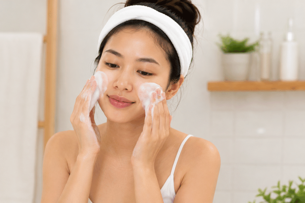 What Does Dipping Your Face in Ice Water Do? 7 Woman gently cleansing her face