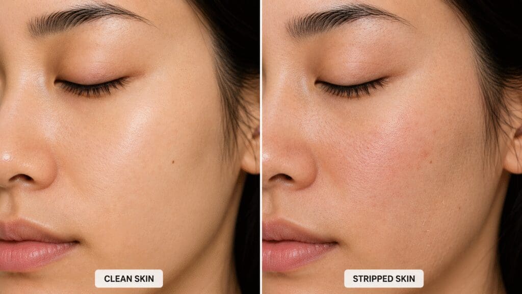 Clean skin vs. stripped skin comparison.