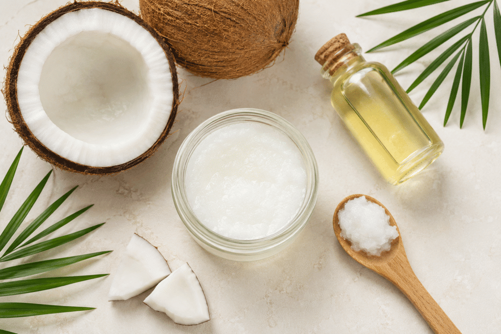 How Do You Remove Makeup Without Makeup Remover 9 Flat lay image of coconut oil
