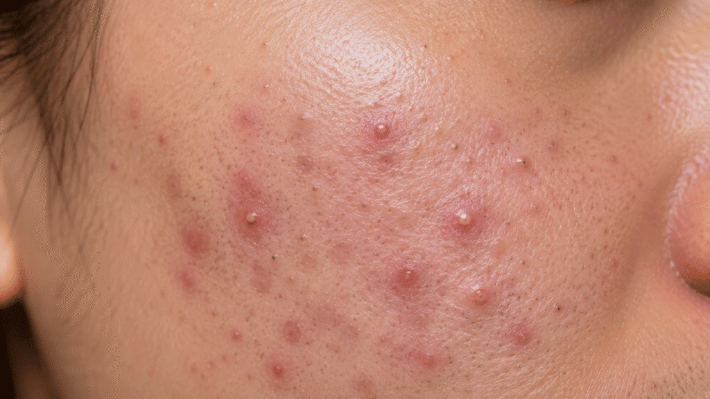 Close up photo of a regular acne