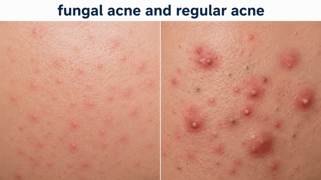 Fungal acne and regular acne comparison.
