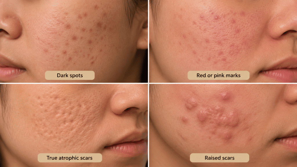 Comparison of four acne mark types