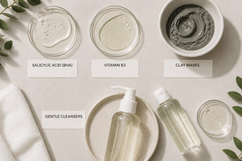 Flat lay image of Best Ingredients for Sebaceous Filaments
